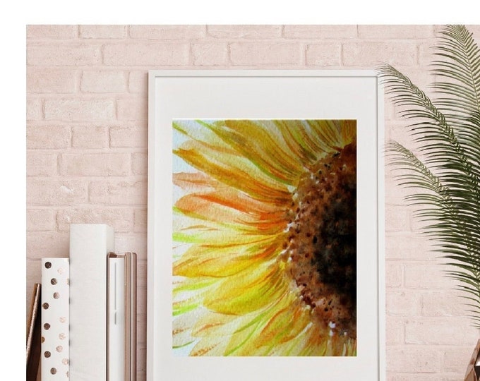 Sunflower Wall Art, Sunflower Print, Poster, Watercolor Sunflower, Ready to Frame, Sunflower Wall Decor, Sunflower Home Decor, Sunflower Art