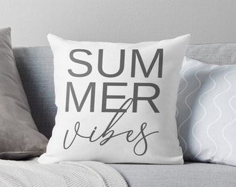 Summer Vibes Pillow Cover, Zippered Pillow Cover, White and Gray, Light and Airy Home Accent Pillow, Summer Pillow Cover, Minimalist Pillow