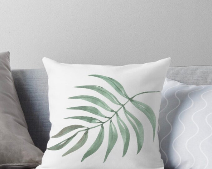 Throw Pillow, Relaxing, Palm Leaf, White Pillow, Tropical Calm, Tropical Throw Pillow