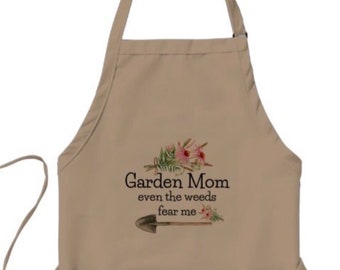 Funny Garden Apron, Garden Mom, Weeds Fear Me, Three Pocket Garden Apron, Gardener Gift, Gardening Apron, Birthday Gift Her, Summer Garden