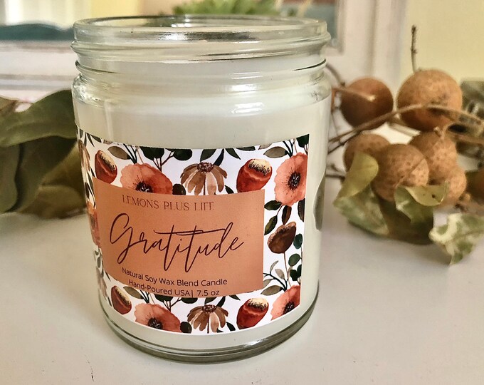 Gratitude Candle, Natural Soy Wax Blend 7.5oz, Message Candle, Fall Candles, Vanilla Cinnamon Cocoa, Thanksgiving Candle, Hostess Gift