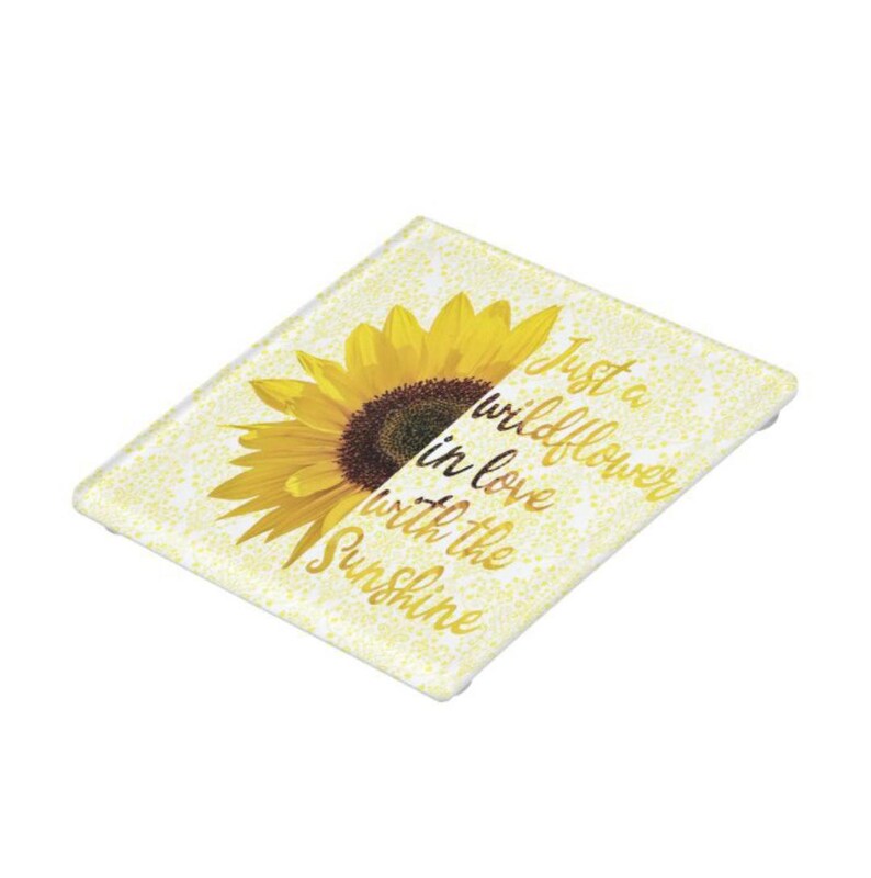 Glass Coaster, Sunflower, Just a Wildflower in Love with Sunshine, Floral with Words, Paperweight image 2