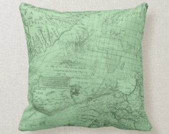 Pastel Mint Pillow, Antique Map Pillow, Pastel Pillows, Spring Pastel Pillow, Summer Pastel Pillow, Pastel Decor, Includes Insert and Cover