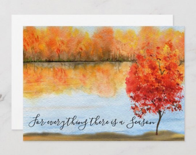 Autumn Greeting Card Set of 3, Quote "For everything there is a season."  Watercolor Fall Landscape, Fall Greeting Card to Frame, 5X7, Blank