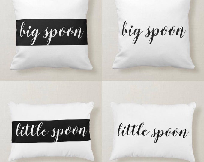 Couple Pillow Set of 2, Big Spoon, Little Spoon, Throw Pillow, Accent Pillow, Black & White, Fun, Romantic Bedding