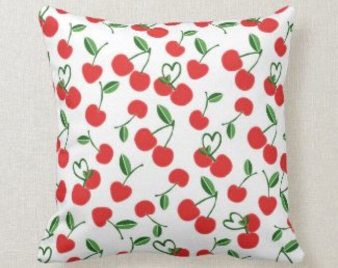 Cherry Throw Pillow, Red Cherry Pillow, Red Stripe Pillow, Pillow and Cover, Insert and Cover, Red Cherry Home Decor, Cherry Accent Pillow