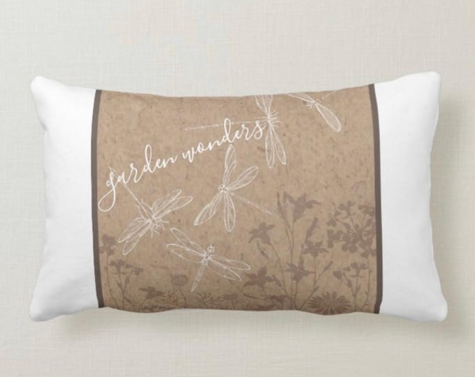 Lumbar Pillow, Dragonfly, Garden Wonders, Shimmering Wings, Tan and White, Pillow