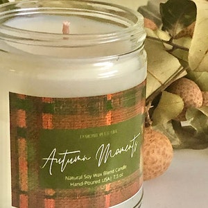 Momentos de otoño Natural Soy Wax Blend Candle 7.5oz, Fall Candles, Tartan Plaid Candle, Brown Sugar Candle, Cinnamon Candle, Autumn Candle imagen 1