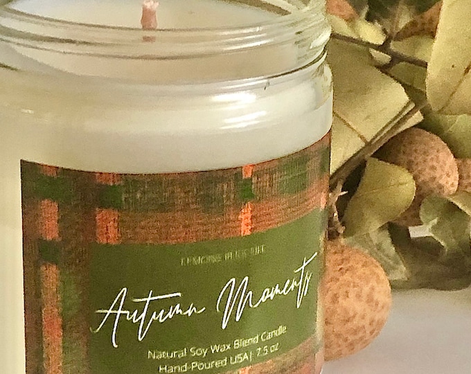 Autumn Moments Natural Soy Wax Blend Candle 7.5oz, Fall Candles, Tartan Plaid Candle, Brown Sugar Candle, Cinnamon Candle, Autumn Candle