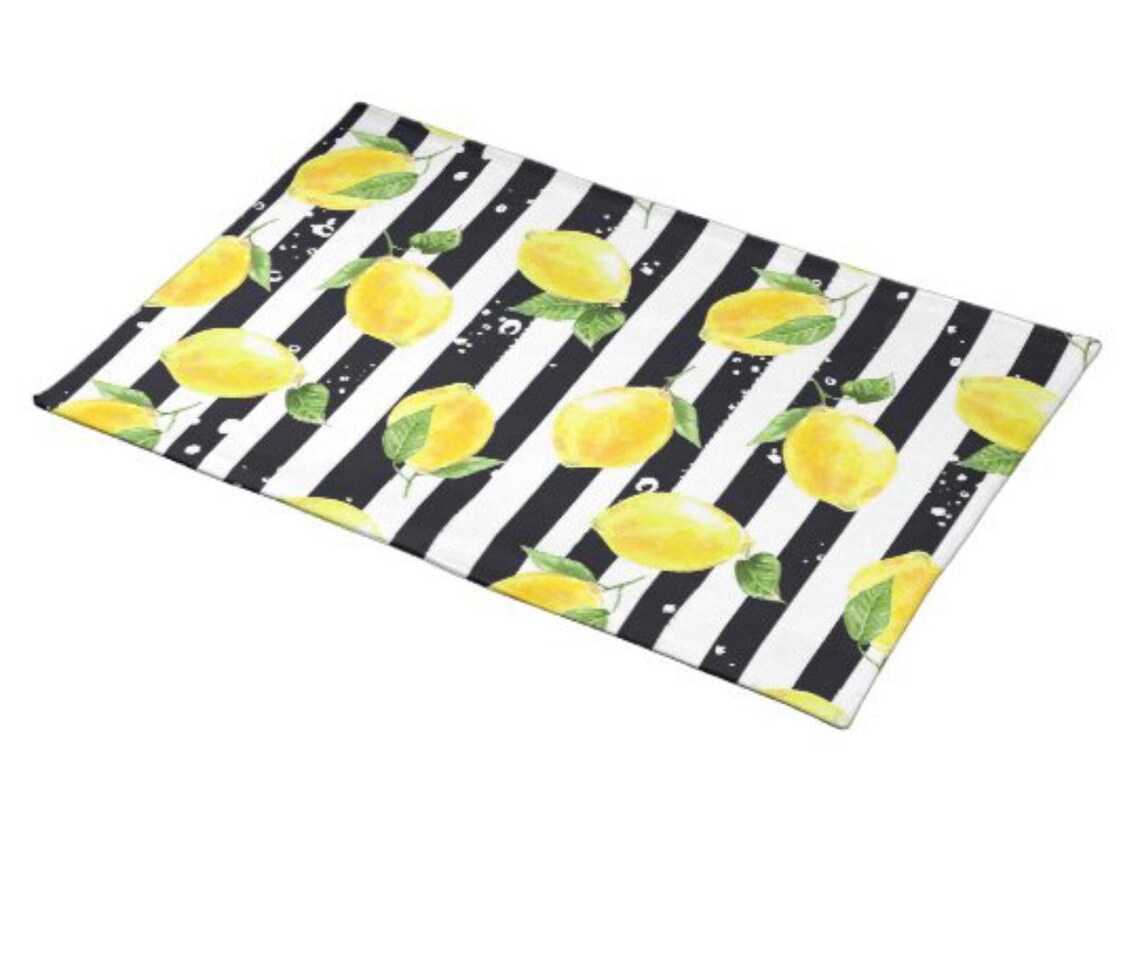 Lemon Placemat Set of 2 Black and White Stripe Lemon and Etsy