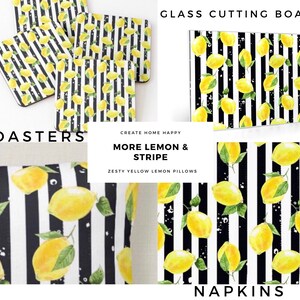 Coaster Set of 4, Zesty, Yellow Lemons, Black & White Stripe, Lemon and Stripe, Coaster Set image 6