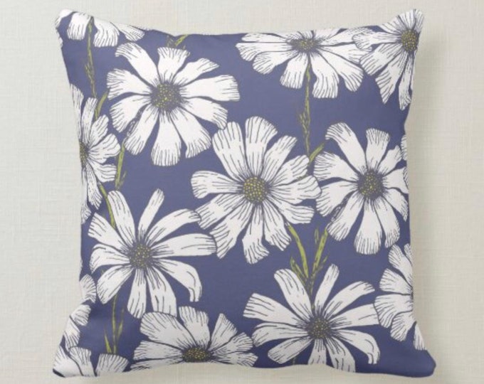 Throw Pillow, White Daisy, Blue Background, Floral Daisy Pattern Pillow
