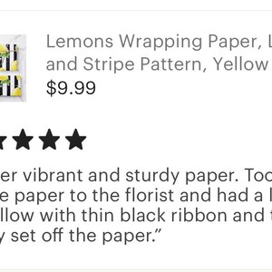 Lemons Wrapping Paper, Lemon and Stripe Pattern, Yellow Lemons with Black and White Stripe, Set of 3, Flat Pre-Cut Sheets image 2