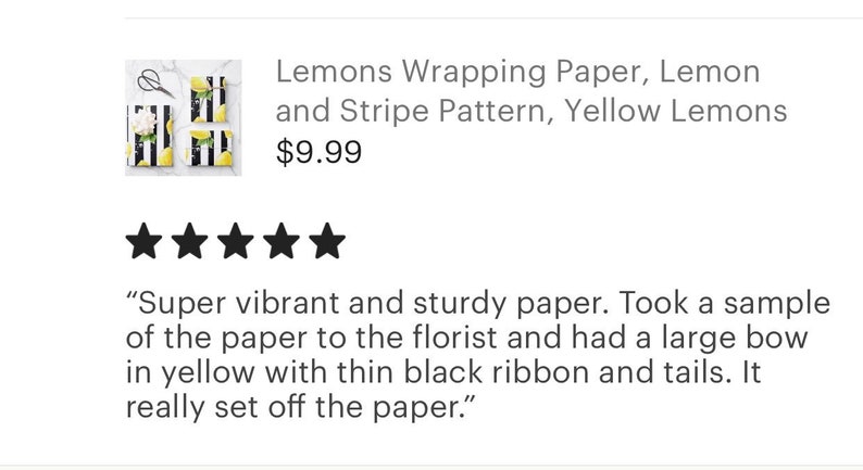 Lemons Wrapping Paper, Lemon and Stripe Pattern, Yellow Lemons with Black and White Stripe, Set of 3, Flat Pre-Cut Sheets image 2