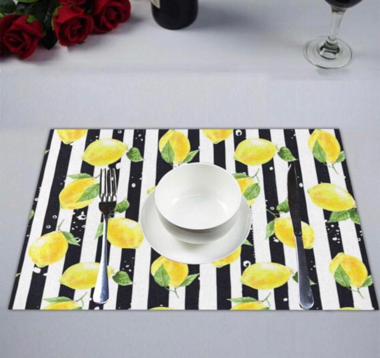 Lemon Placemat Set of 2 Black and White Stripe Lemon and Etsy