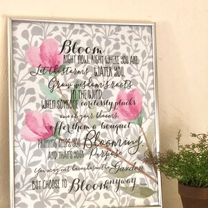 Bloom Anyway Quote Floral Pink and Grey Typography Art Print image 4