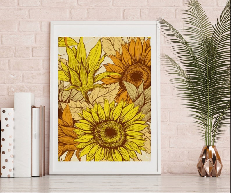 Sunflower Wall Art, Sunflower Print, Poster, Ready to Frame, Sunflower Wall Decor, Sunflower Home Decor, Sunflower Floral Print image 1