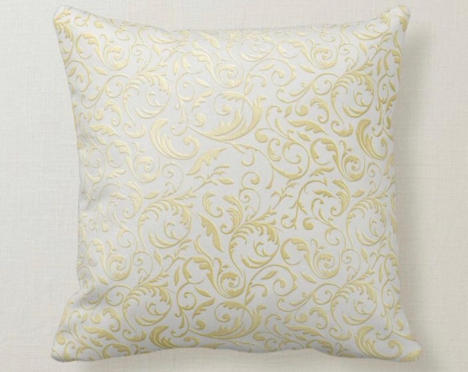 Throw Pillow, Gold and White Damask, Pillow and Insert