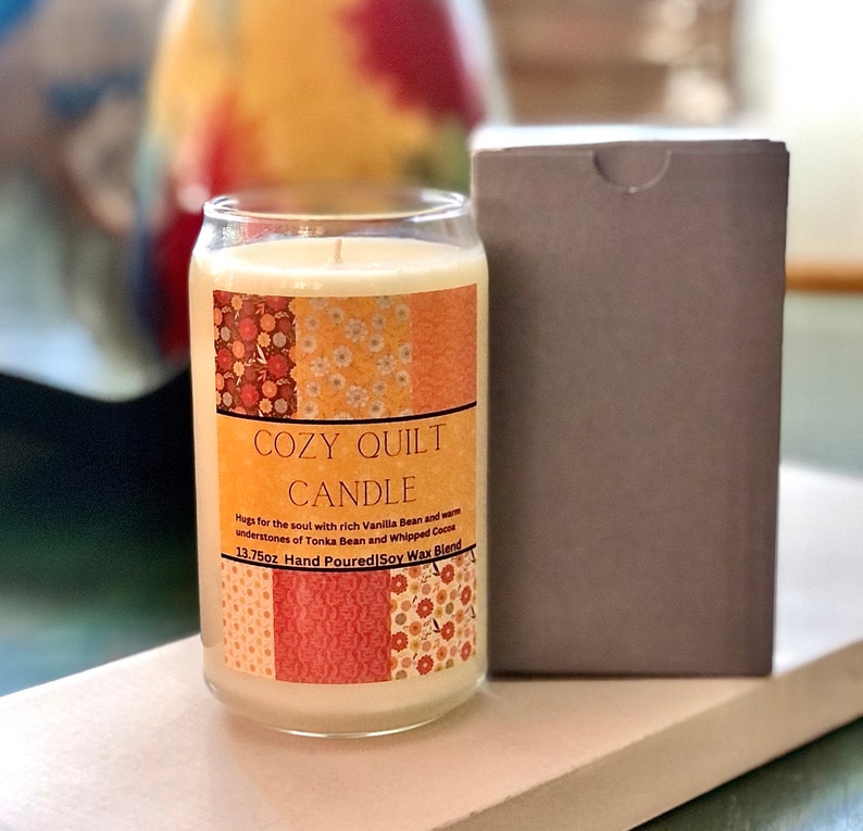 Autumn Candle, Cozy Quilt Candle, Vanilla Bean, Candle and Gift Box, Fall Candle Gift, Holiday Candle, Hostess Gift Candle, Stocking Stuffer image 8