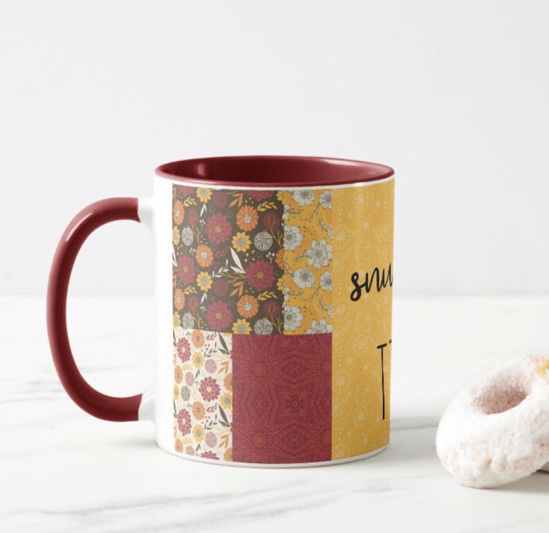 Fall Mug, Quilted Pattern, Snuggle Time, Gift for Her, Autumn Quilt, Fall Kitchen Gift, Fall Hostess Gift, Stocking Stuffer Mug, Gift Mug image 8
