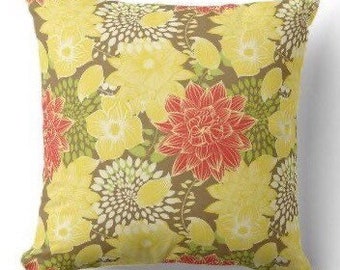 Summer Porch Pillow, Includes Cover and Insert, Floral Summer Pillow, Front Porch Idea, Sunroom Decor, Wedding Gift, Red Green Yellow Pillow