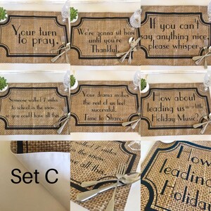 Funny Sayings, Thanksgiving Placemat Set, Family Drama, Fall Placemats, Burlap Design, Cloth Placemats With Words, Sets, Fall Decor Set C (Set of 6)
