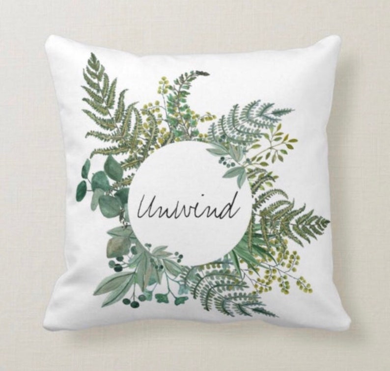 Woodland Fern Wreath White Throw Pillow Unwind image 8