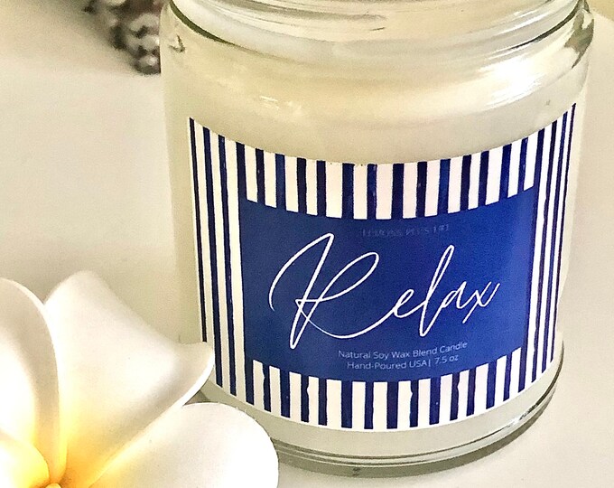 Relax Candle, Natural Soy Wax Blend Candle 7.5 oz, Relaxing Aromatherapy Candle, Gifts for Her, Spa Bathroom, Aromatherapy Gift, Stocking