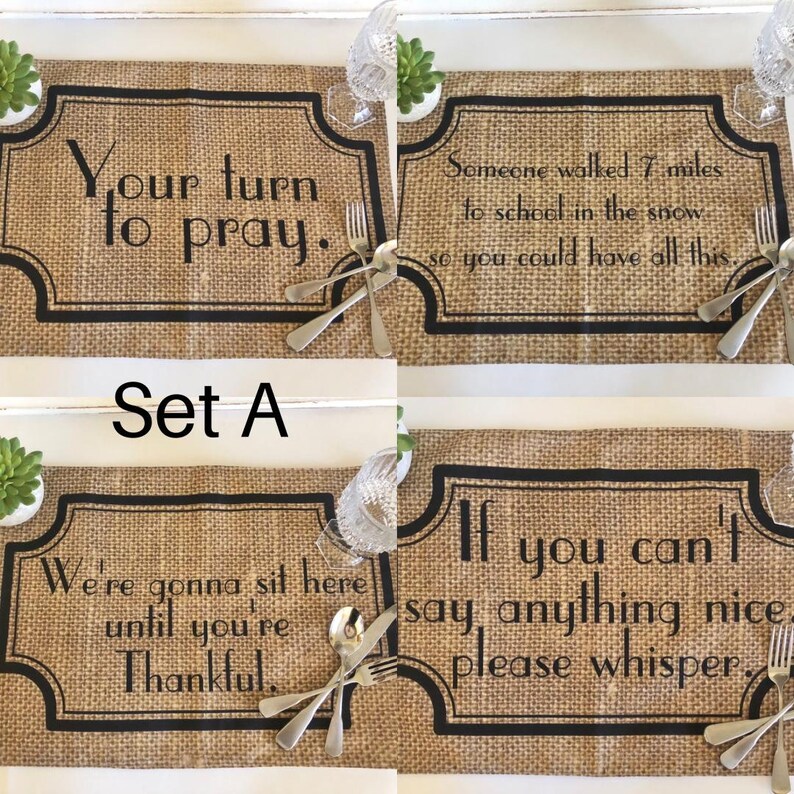 Funny Sayings, Thanksgiving Placemat Set, Family Drama, Fall Placemats, Burlap Design, Cloth Placemats With Words, Sets, Fall Decor Set A (Set of 4)