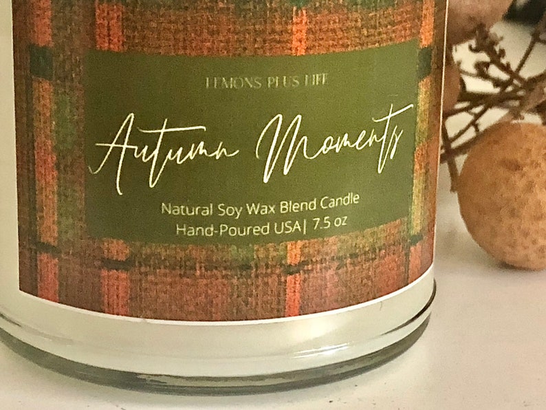 Autumn Moments Natural Soy Wax Blend Candle 7.5oz, Fall Candles, Tartan Plaid Candle, Brown Sugar Candle, Cinnamon Candle, Autumn Candle Bild 5