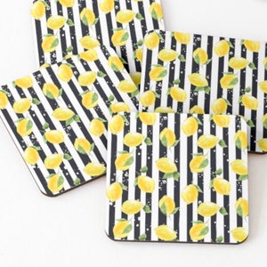 Lemon Placemat Set of 4, Black and White Stripe, Lemon and Stripe, Polyester Twill Placemats image 7