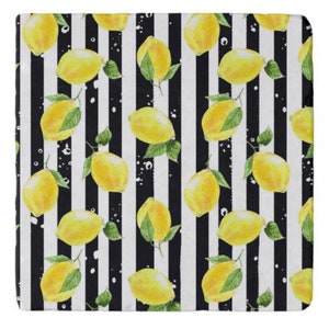 Lemons Marble Trivet, Yellow Lemon with Black Stripe, Lemon Kitchen Decor image 1