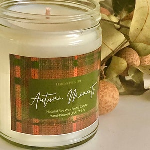 Momentos de otoño Natural Soy Wax Blend Candle 7.5oz, Fall Candles, Tartan Plaid Candle, Brown Sugar Candle, Cinnamon Candle, Autumn Candle imagen 4