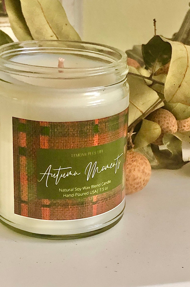 Autumn Moments Natural Soy Wax Blend Candle 7.5oz, Fall Candles, Tartan Plaid Candle, Brown Sugar Candle, Cinnamon Candle, Autumn Candle image 4