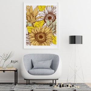 Sunflower Wall Art, Sunflower Print, Poster, Ready to Frame, Sunflower Wall Decor, Sunflower Home Decor, Sunflower Floral Print image 4