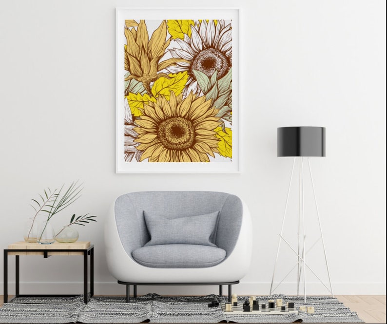 Sunflower Wall Art, Sunflower Print, Poster, Ready to Frame, Sunflower Wall Decor, Sunflower Home Decor, Sunflower Floral Print image 4