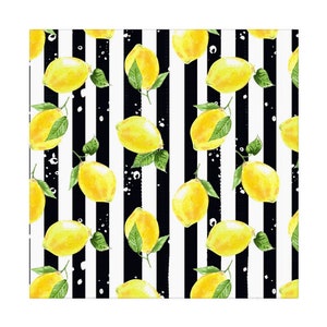 Lemon Napkins, Set of 4, Black & White Stripe, Lemon and Stripe, Cotton Twill, Cloth Napkins image 1