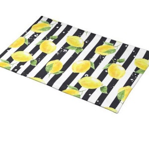 Lemon Placemat Set of 4, Black and White Stripe, Lemon and Stripe, Polyester Twill Placemats image 10