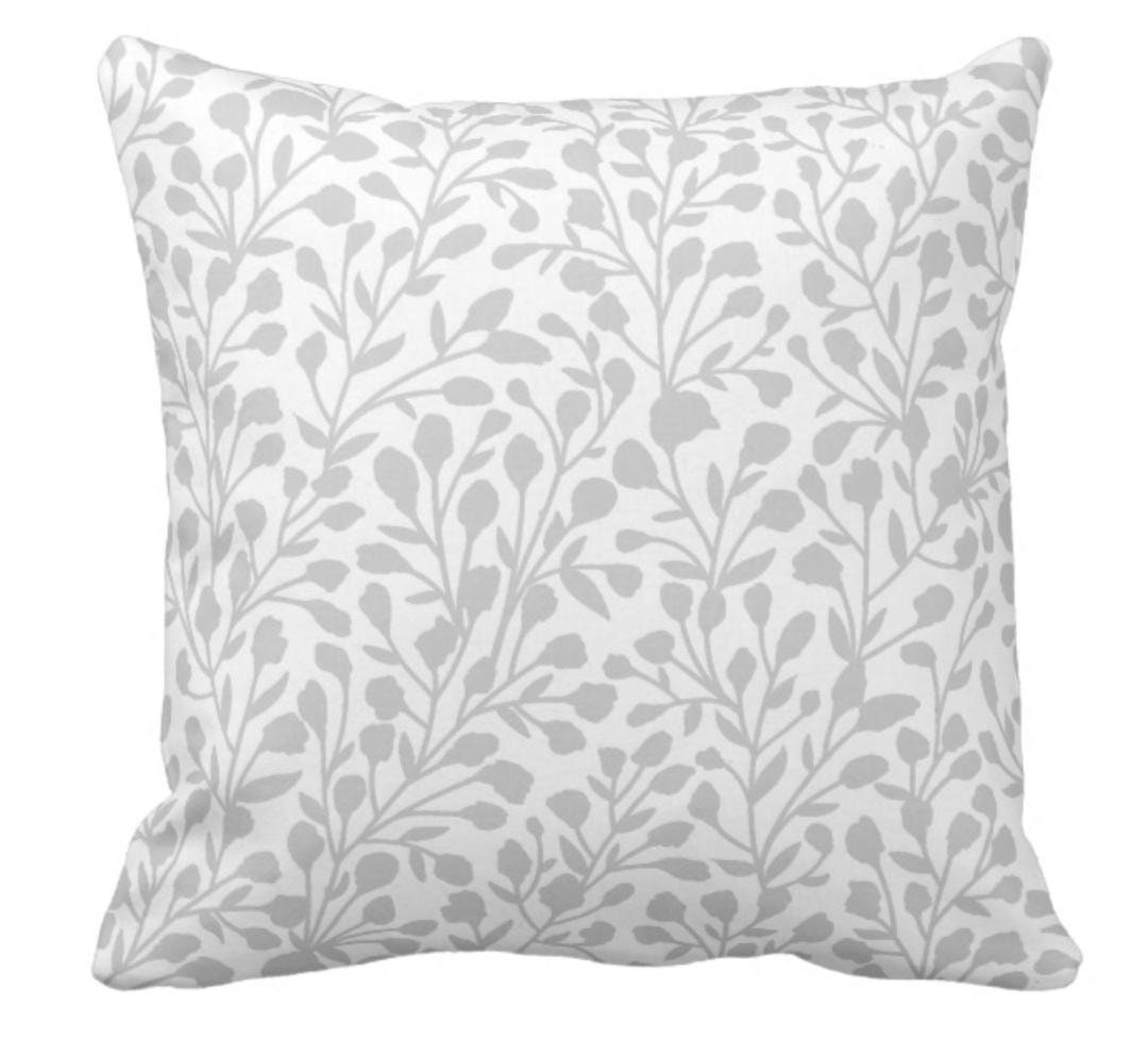 Gray and White Floral Throw Pillow Etsy