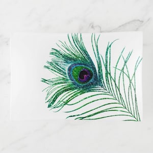 Decorative Glass Tray, Peacock Feather, Trinket Dish