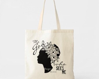 Tote Bag "The God Who Sees Me" Bible Verse, Hagar, Religious Tote, Faith Tote