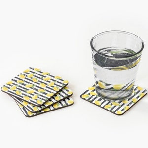 Lemon Placemat Set of 4, Black and White Stripe, Lemon and Stripe, Polyester Twill Placemats image 8