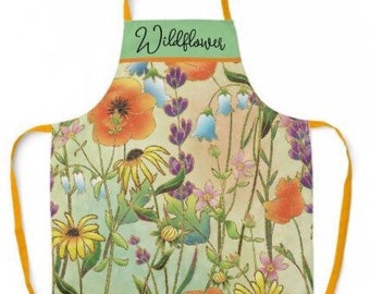 Apron "Wildflower" Garden Apron, Kitchen Apron, LIghtweight Apron, Wildflower Pattern, Gift for Gardener, Gift for Cook, Wildflower Gift