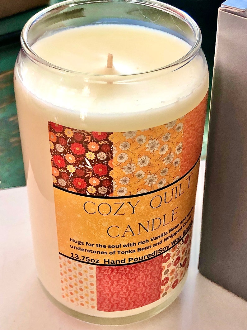 Autumn Candle, Cozy Quilt Candle, Vanilla Bean, Candle and Gift Box, Fall Candle Gift, Holiday Candle, Hostess Gift Candle, Stocking Stuffer image 4