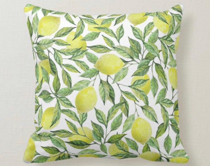 Lemon Throw Pillow, Lemon and Leaves, Yellow and Green, Lemon Pattern Home Decor