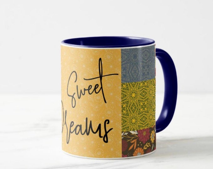 Fall Mug, Quilted Pattern, Sweet Dreams Mug, Gift for Her, Autumn Quilt Mug, Fall Kitchen Gift, Fall Hostess Gift, Stocking Stuffer Mug