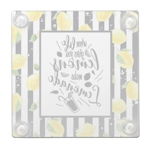 Lemon Glass Coaster, Lemon and Stripe When Life Gives You Lemons Make Lemonade Lemon Home Decor Coaster, Paperweight image 4