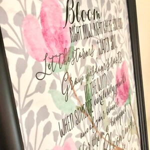 Bloom Anyway Quote Floral Pink and Grey Typography Art Print image 3