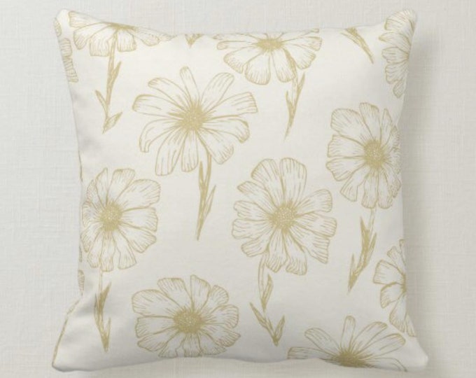 Throw Pillow, Gold Daisy, Cream Background, Floral Daisy Pattern Pillow