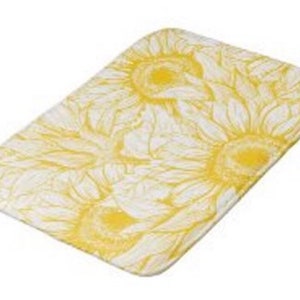 Yellow Sunflower Bath Mat, Sunflower Floral Print, Sunflower Bath Decor, Yellow and White Sunflower Design image 2